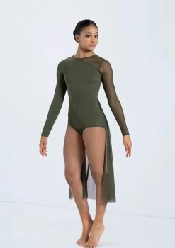 Weissman Long Sleeve Back Panel Leotard -Dance Clothing Store 14423 olive 504 93297.1698817156