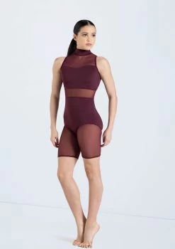 Weissman Mesh Inset Bike Short Unitard -Dance Clothing Store 14425 raisin 12436 69536.1698450053