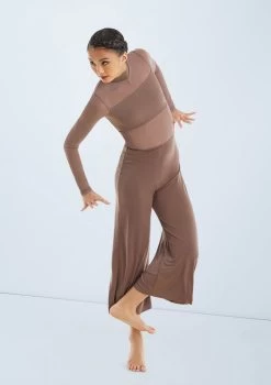 Weissman Culotte Unitard With Mesh -Dance Clothing Store MJ11187 mocha 051 10798.1678890994
