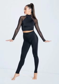 Weissman Zip Front Long Sleeve Crop Top -Dance Clothing Store SH13182 SH11069 black 753 30987.1698718742