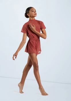 Weissman Mock Neck Power Mesh Romper -Dance Clothing Store SM11785 paprika 6534 58832.1698840527