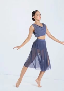 Weissman Midi Length Mesh Skirt -Dance Clothing Store SM12768 S9768 slateblue 397 12067.1678891501
