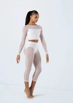 Weissman Long Sleeve Crop Top With Mesh 9 Weissman Long Sleeve Crop Top With Mesh -Dance Clothing Store SM13070 white SM12238 white 8234 62448.1698840530