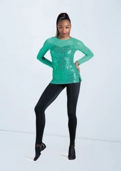 Weissman Long Sleeve Sequin Mesh Top 10 Weissman Long Sleeve Sequin Mesh Top -Dance Clothing Store SQ12457 emerald 975 61418.1678891714