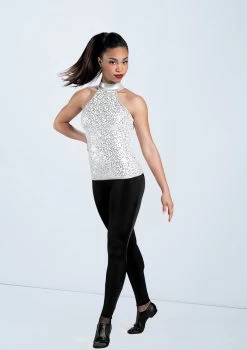 Weissman Sequin And Metallic Halter Top -Dance Clothing Store SQ7006 white MT6789 black 162 39571.1648857449