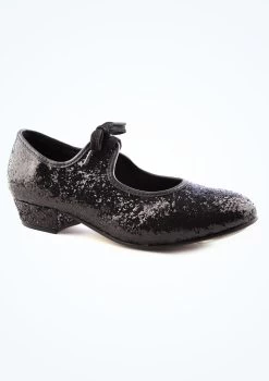 Alegra Tie Front Glitter Tap Shoe - Black