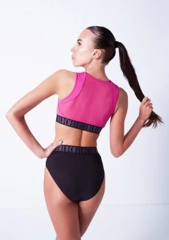 Bloch Remy Zip Front Tank Crop Top -Dance Clothing Store blft5010 pink close up back 90108.1678925834