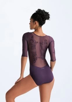 Ballet Rosa Ember Embroidered Mesh 3/4 Sleeve Leotard -Dance Clothing Store brember deep purple back 93203.1686007143