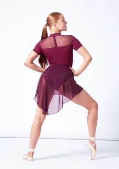 Intermezzo Carmen Asymmetrical Mesh Skirt -Dance Clothing Store it7856 burgundy back 62639.1697498617