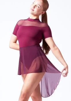 Intermezzo Carmen Asymmetrical Mesh Skirt -Dance Clothing Store it7856 burgundy front t 46961.1698449021