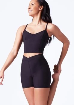 Mirella V Neck Chevron Cropped Camisole Top -Dance Clothing Store mim7059l black front t 45711.1698809421