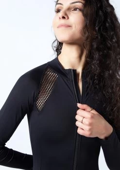 Move Dance Alicia Long Sleeve Leotard -Dance Clothing Store mol0650 black close up front 2 84104.1678884228