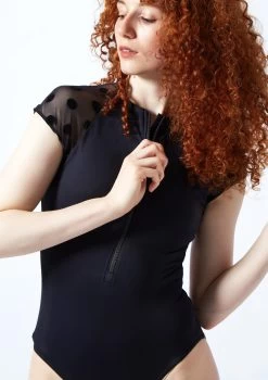 Move Dance Elena Zip Front Leotard -Dance Clothing Store mol0655 black close up front 1 14615.1695684868