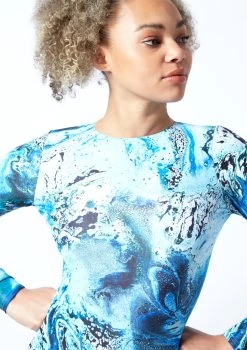 Move Dance Aurora Long Sleeve Open Back Leotard Bodysuit - Pacific -Dance Clothing Store mol0904 pac close up front 1 40093.1678884343