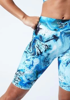 Move Dance Nebula High Waisted Cycling Shorts - Pacific -Dance Clothing Store mor0907 pac close up front 1 37398.1678884733