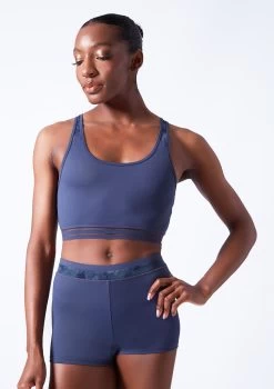 Move Dance Sovanna Crop Top -Dance Clothing Store mos0601 petrol blue close up front 46621.1683070441
