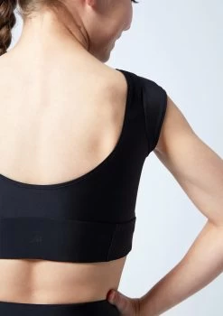 Move Dance Teen Amelia Cap Sleeve Crop Top -Dance Clothing Store mos5831 blk close up back 1 26568.1678884829