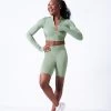 Move Dance Orianna Seamless Zip Crop Top -Dance Clothing Store moz0503 sage front 2 24003.1682378357