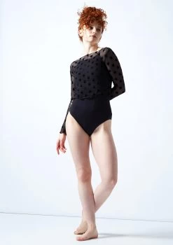 Move Dance Victoria Sheer Mesh Crop Top -Dance Clothing Store moz0624 black front 2 90942.1678885063