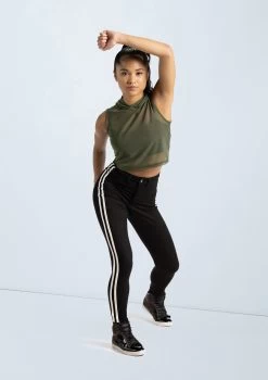 Weissman Sleeveless Cropped Mesh Hoodie -Dance Clothing Store wn14540 olive 68 95250.1694563057
