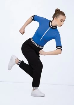 Weissman Zip-Front Striped Trim Leotard -Dance Clothing Store wn15522 royal blue 17 t 64855.1697936565