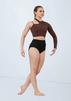Weissman Asymmetric Cutout Crop Top -Dance Clothing Store wn15597 chocolate 1052 t 73937.1698825487