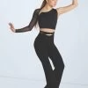 Weissman Asymmetric Mesh Sleeve Crop -Dance Clothing Store wn15598 black 64 03617.1694698436